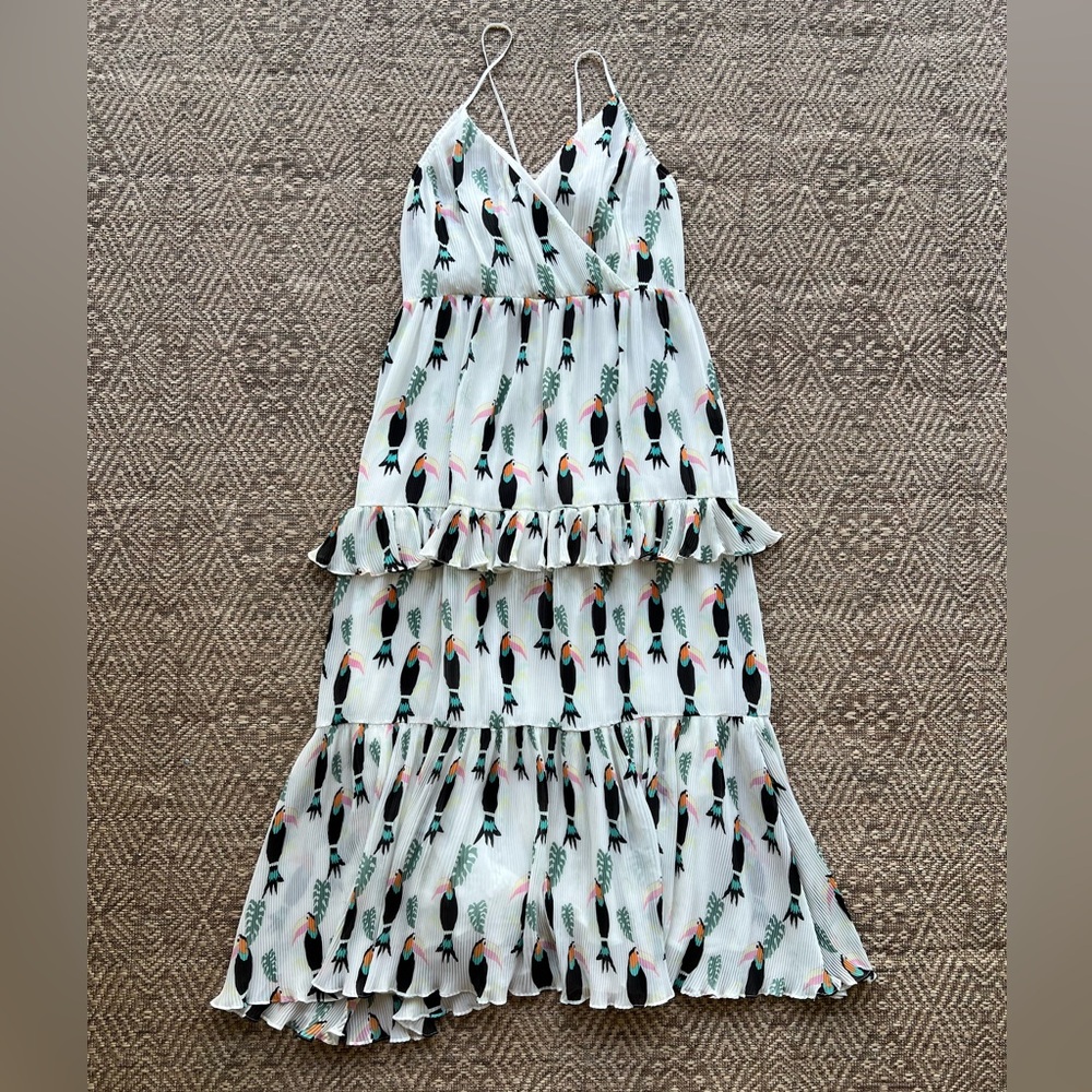 & Other Stories White Toucan Tropical Frill Tiered Maxi Dress Womens‎ - Picture 6 of 11